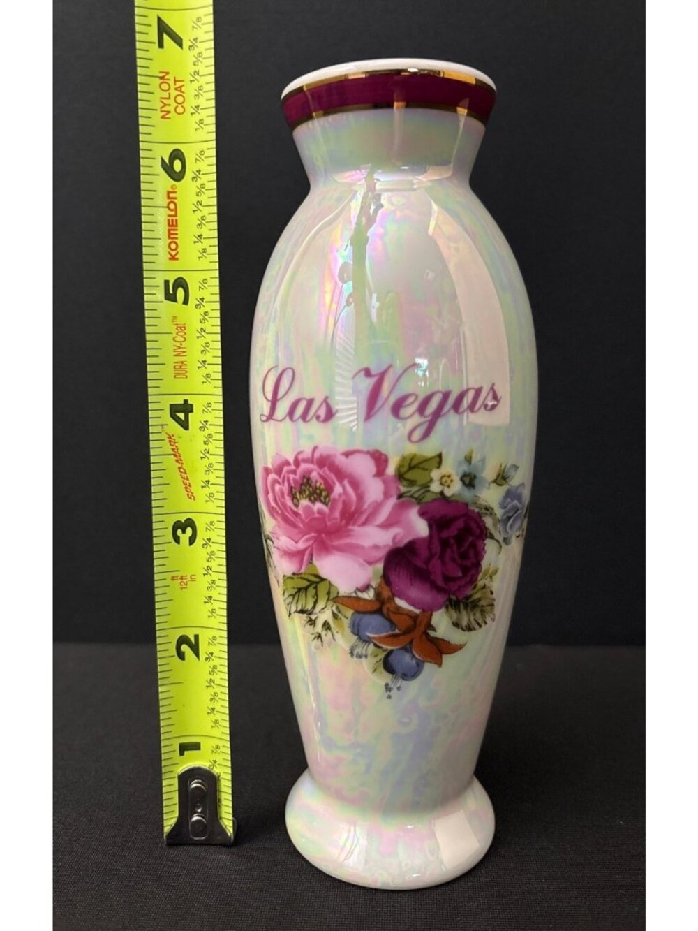 Vintage Las Vegas Souvenir Bud Ceramic Vase Glossy Floral Bouquet Pink Red Decor - Picture 4 of 8